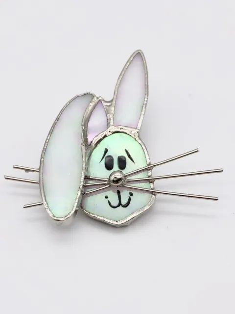 Stained Glass Easter Bunny Brooch And Pendant  Iridescent Glass Rabbit 2”