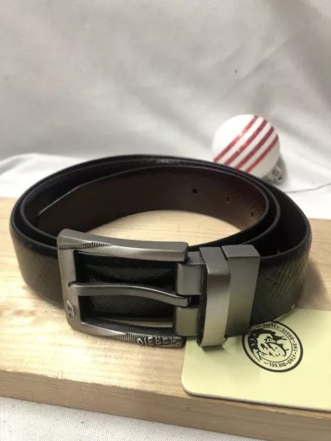 Mens Diesel Black Leather Belt 34 To 36 Waist Nw(np05005)reversible 2