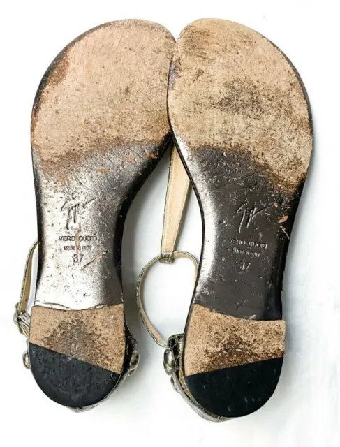 Giuseppe Zanotti Metallic Leather Studded T-Strap Thong Flat Sandals Size 37 3