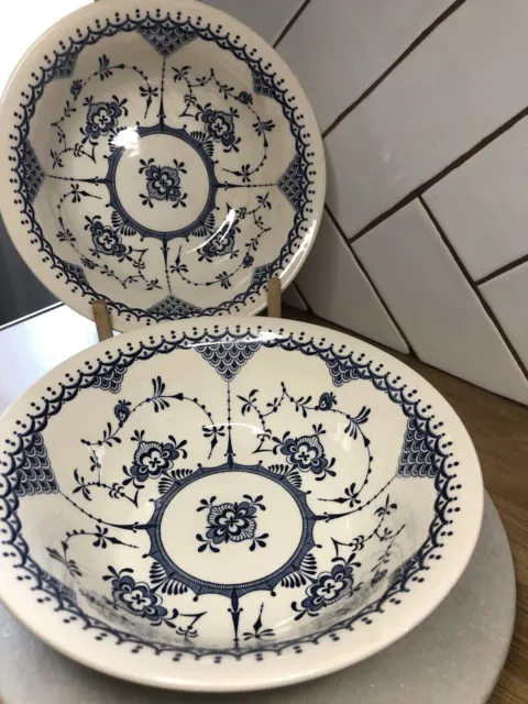 RARE EIT7 English Ironstone 6-3/8” Cereal Bowls Blue Floral & Scales lot of 2