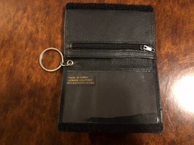 Vintage New Black Genuine Leather Wallet With Id Tags & Keyring - Unisex Men's