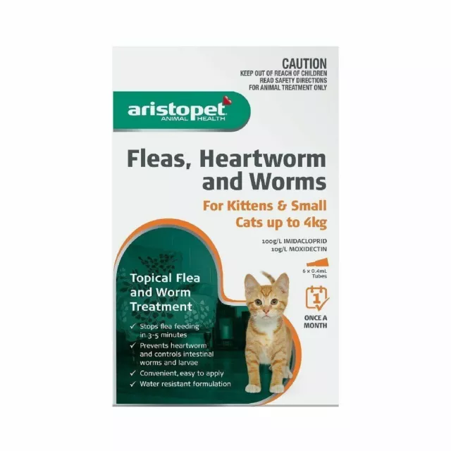 Aristopet Spot On 6pack for Kitten & Small Cats upto 4kg Fleas & Worms EXP 6/25