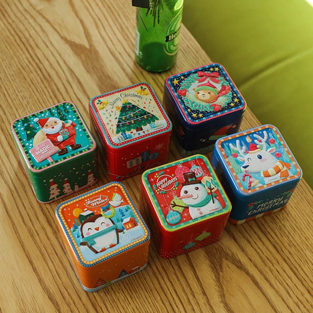 Christmas Series Tinplate Candy Boxes Cube Gift Storage Tank Biscuit Container T