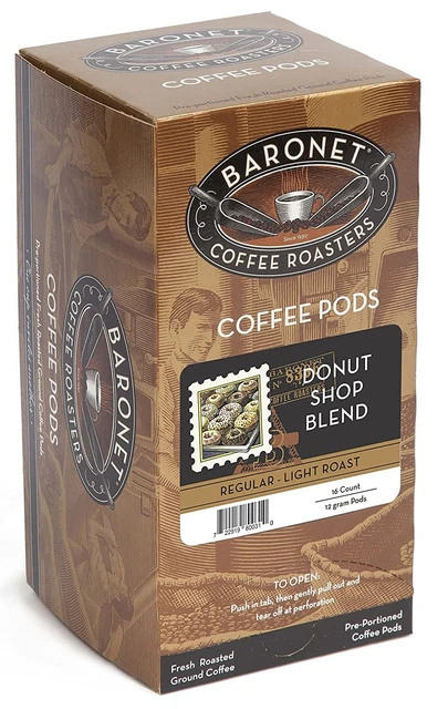 Baronet Coffee Donut Shop Pods Bag - Regular - Light Roast - 3 Boxes...