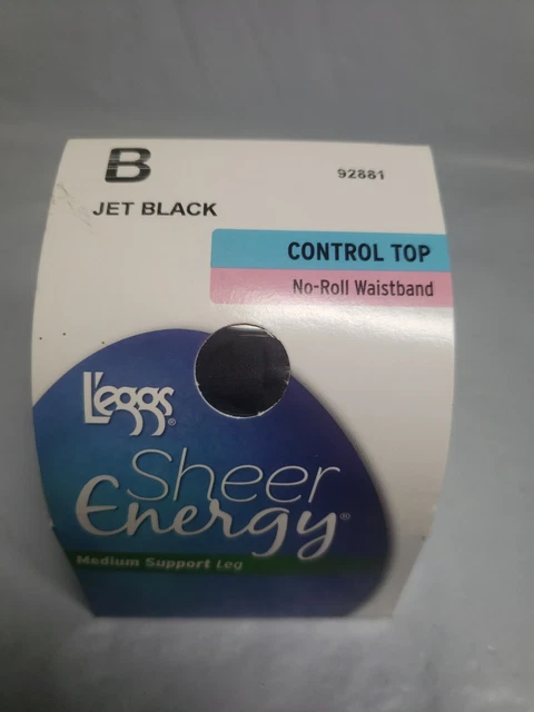 Leggs Sheer Energy 92881 Sz B Jet Black Medium Support Leg Sheer Panty Pantyhose