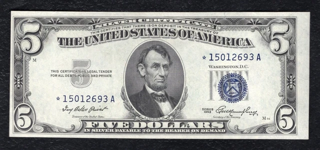 Fr. 1655* 1953 $5 Five Dollars *Star* Silver Certificate Note About Uncirculated