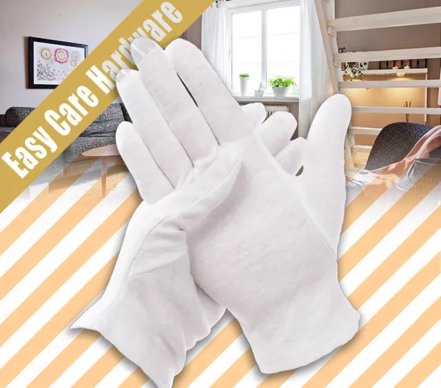 White Soft Cotton Gloves Costume Jewellery Work Handling Hands Protector Glove L