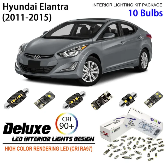 10 Blubs Interior LED Light Kit Xenon White for Hyundai Elantra 2011-2015 MD/UD