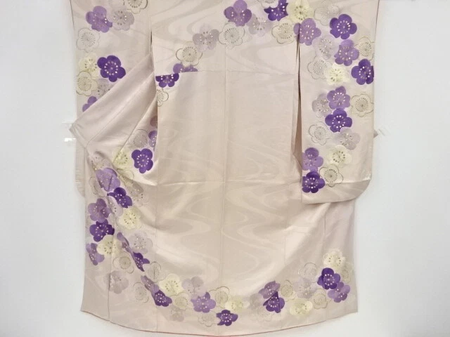36509# Japanese Kimono / Antique Furisode / Embroidery / Ume Blossom