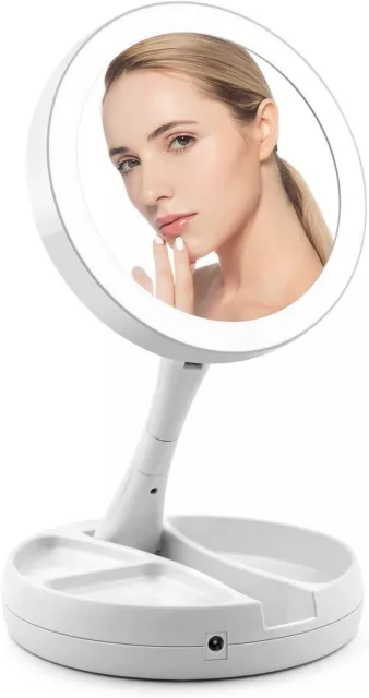 10x Magnifying Portable Folding Make Up Mirror with Led Light Bathroom Shaving