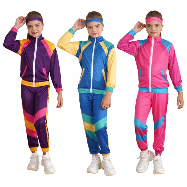 Kinder Unisex Tops Hosen Stirnband Sets 80er Jahre Retro Sportanzug Laufen