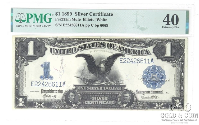 $1 1899 Silver Certificate Fr#235m MULE Elliot/White PMG 40 XF  26417