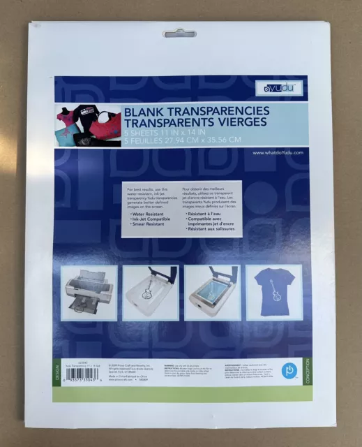 Nuevo Yudu TRANSPARENCIAS EN BLANCO 5 Hojas 11"" x 14"" #62-5043 Resistente al Agua