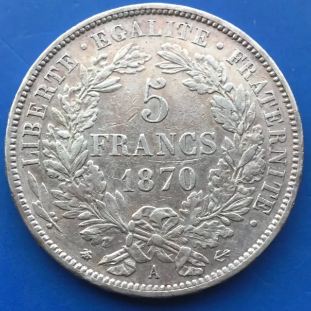 5 francs Cérès, avec légende 1870 Paris 25 gr