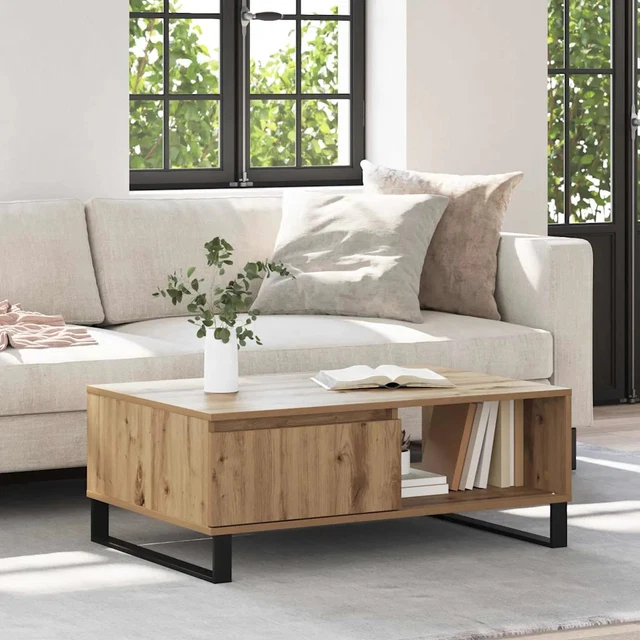 Table Basse Vicco Homer - 60x60 Cm - Anthracite/blanc - Avec étagères - Neuf