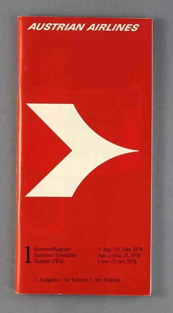 Austrian Airlines Airline Timetable Summer 1978 Os Austria Flugplan 1St Edition