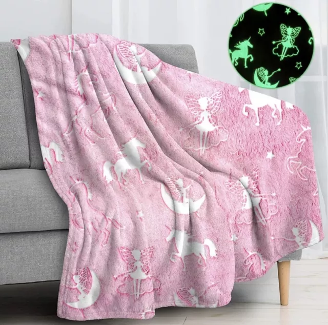 Supersoft Pink Unicorn Glow-in-the-Dark Throw Blanket ideal gift for everyone