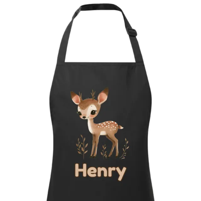 Personalised Any Name Deer Bambi Waterproof Kids Apron. Craft Bake Cook Boy Girl