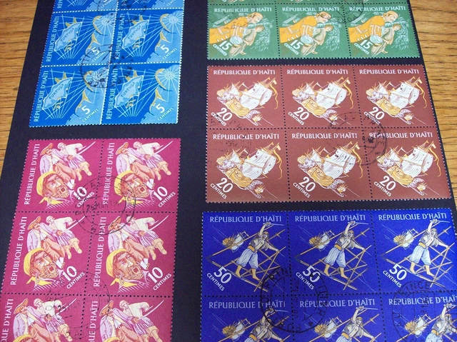 HAITI / lot of 5 blocks of 6 from 1961.  Original gum but with cancellation