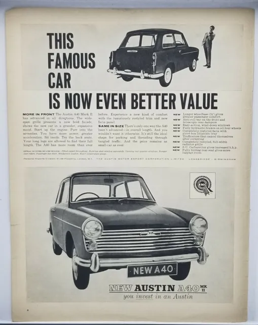 1962 New Austin A40 MK II Piccadilly London UK Print Ad Vintage
