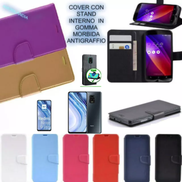 Cover libro STAND CON TASCHE PORTA CARD in eco pelle PER XIAOMI REDMI NOTE 9 PRO