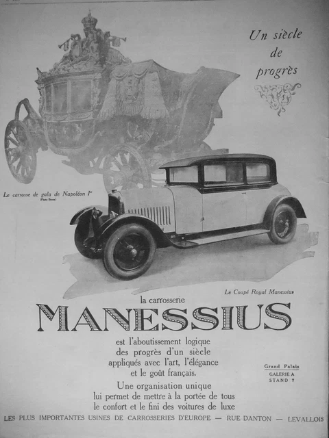 Publicité De Presse 1927 Carrosserie Manessius Le Coupé Royal - Advertising