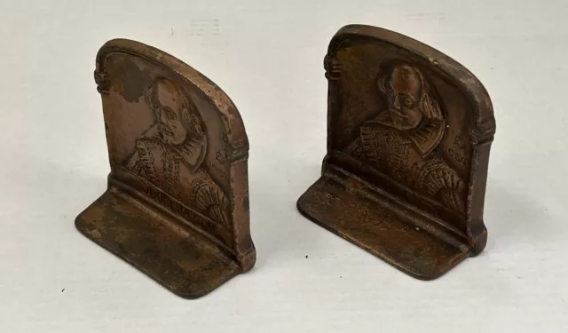 Vintage Pair Set of 2 Cast Iron Bronze Plated Bookends 1925 William Shakespeare 3