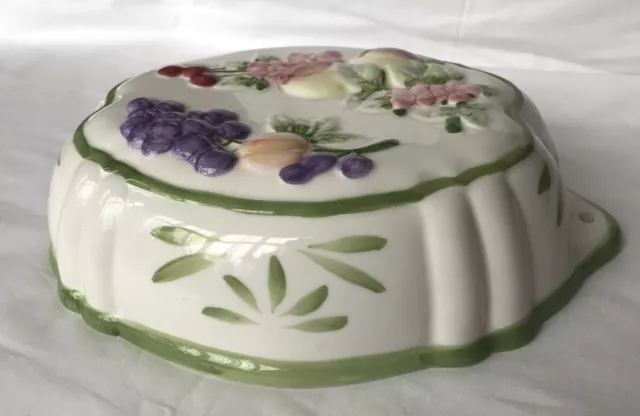 Ceramic jelly mould/wall hanging,  oval, rustic-style, fruit and flower decor