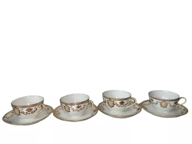Vintage Nippon Tea Cup And Saucer Gold & White Antique Hand Painted Set Of 4 3
