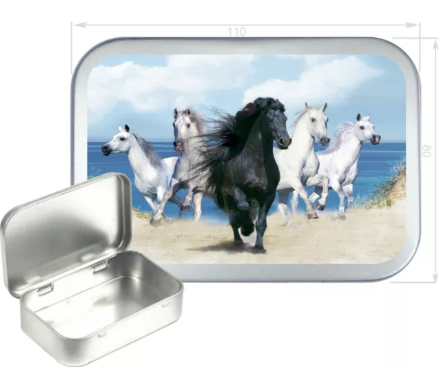 Rushing Horses Silver Hinged Tobacco Tin,150ml Tobacco Tin,Gift Box, Storage Tin