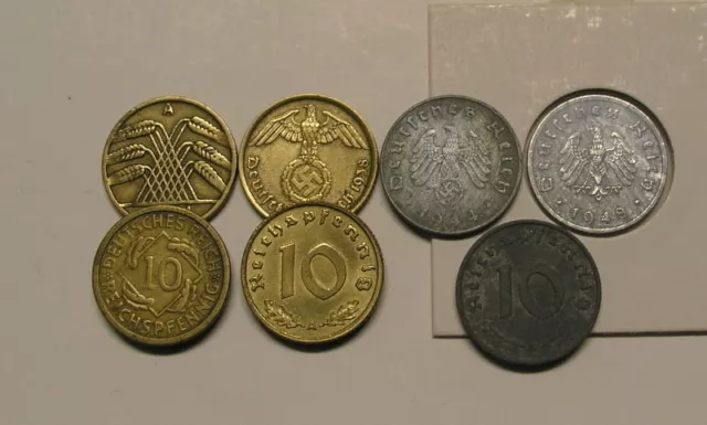 Münzen 10Pf Pfennig 1924-1948 bis 1996 BRD Umlauf zirkuliert zur Auswahl ADEFGJ