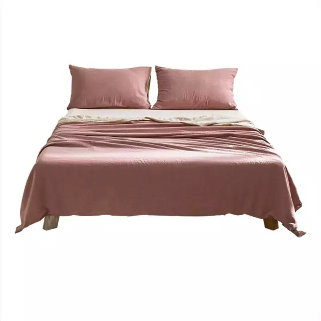 Cosy Club Cotton Sheet Set Bed Sheets Set Double Cover Pillow Case Red Beige