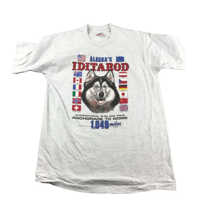VTG Alaska Iditarod Shirt Mens Large Gray Sled Dog Race 1991 Graphic Husky Tee