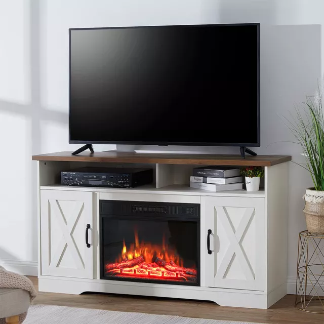 Electric Fireplace With TV Stand Unit Cabinet Fire Logs Heater Flame Living Room 2