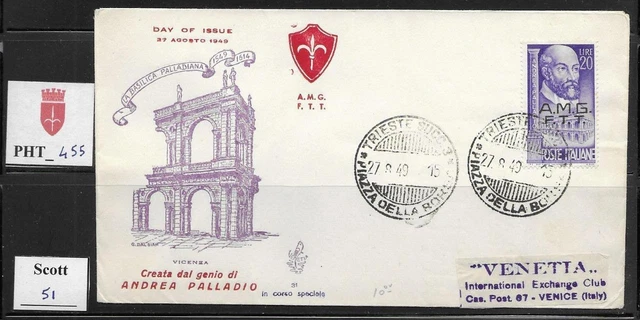 PHT_455. TRIESTE FTT. FDC Venetia w. 1949 ANDREA PALLADIO. Scott 51