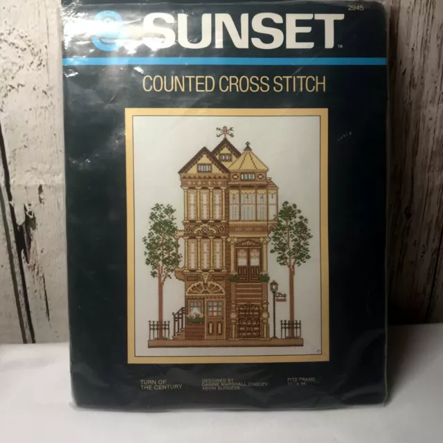 Kit de punto de cruz contado para atardecer cambio de siglo 2945 se adapta al marco de 11"" x 14