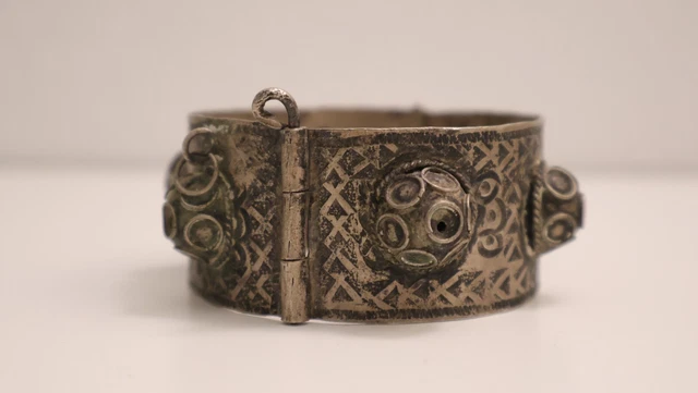 Bracelet Ancien Style Art Déco En Argent émaillé Tissu - Occasion