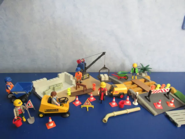 Bau Baustelle Straßenbau Kran Geräte viele Figuren PLaymobil 3626