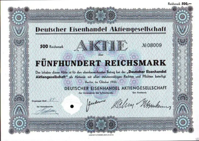 Deutscher Eisenhandel Aktiengesellschaft 1932 500 RM