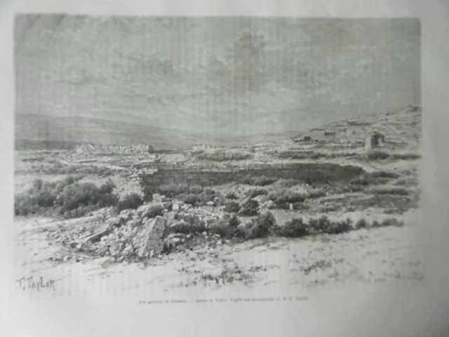 GRAVURE SUR BOIS 19ème VUE GENERALE DE CHEMTOU TUNISIE