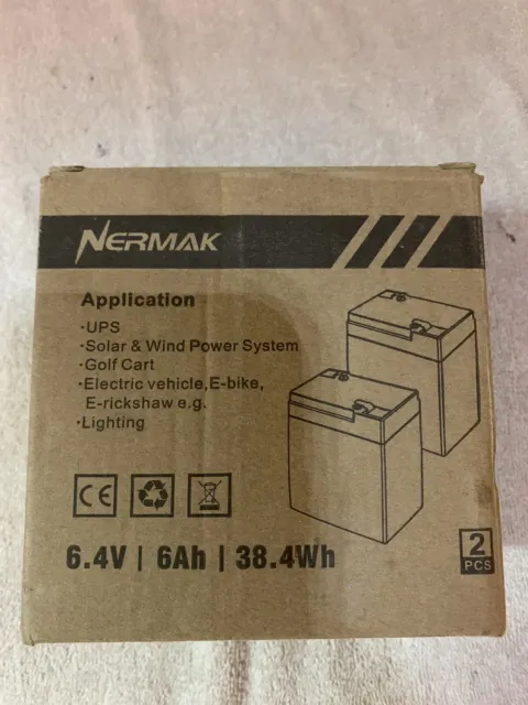 2 Pcs. Nermak Lifep04 Rechargeable Battery 6.4V / 6ah / 38.4Whz
