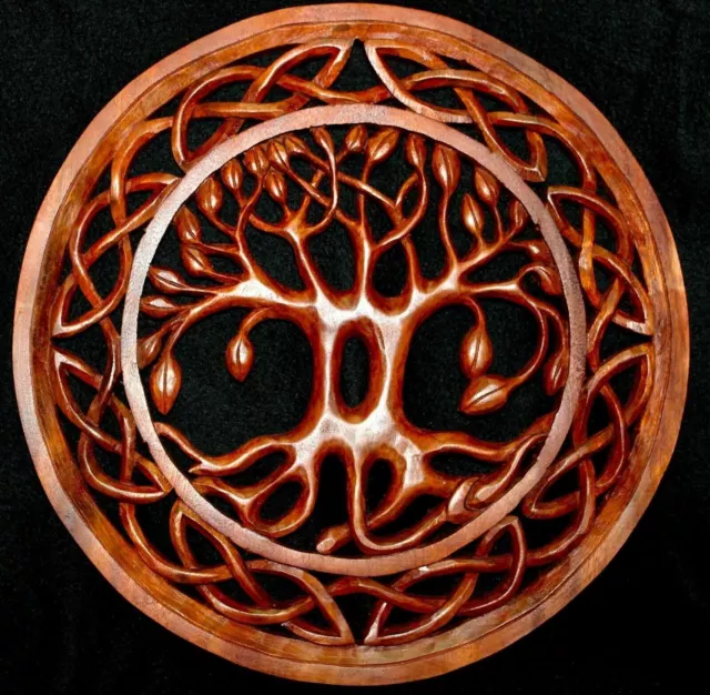 Tree of Life Carving Wall Art Panel Celtic Knot Plaque Hand Carved wood Bali