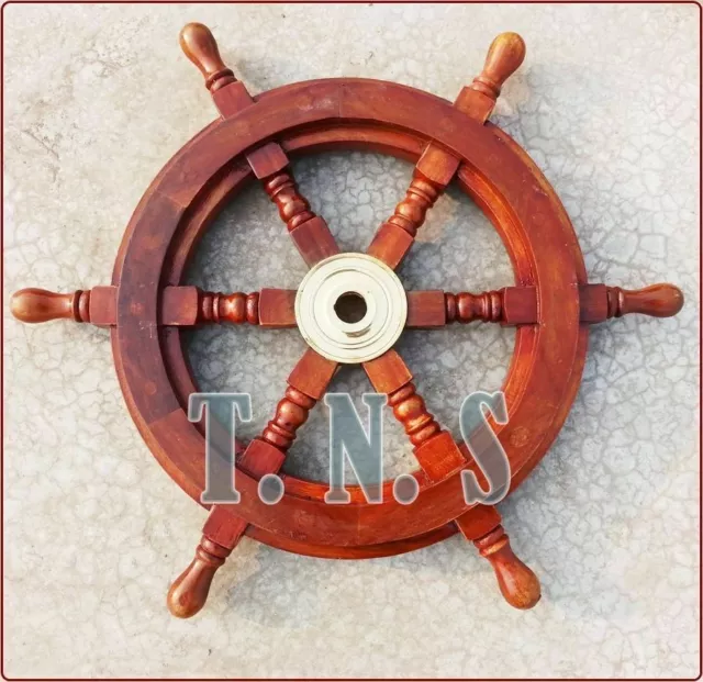 18" Boat Ship Wheel Wooden Steering Nautical Vintage Collectible Home Décor Gift