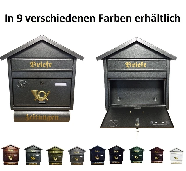 XXL Briefkasten Antik Kupfer - Wandmontage Mit Zeitungsrolle 44cm Und Namensschild