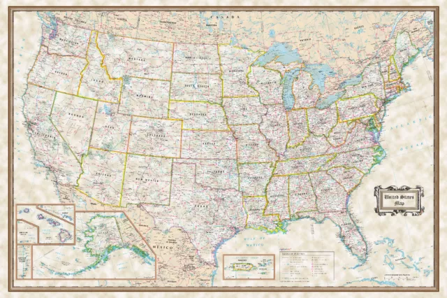 USA Classic Executive Wall Map Poster - 36"x24" Rolled Paper