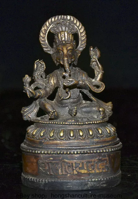 5 " Old Tibet Buddhism Copper Ganesh Lord Ganesha Elephant God Buddha Statue