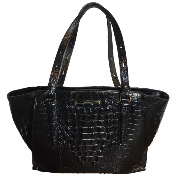 Brahmin Paris Black Leather Melbourne Croc Embossed Purse Bag Tote XL $365