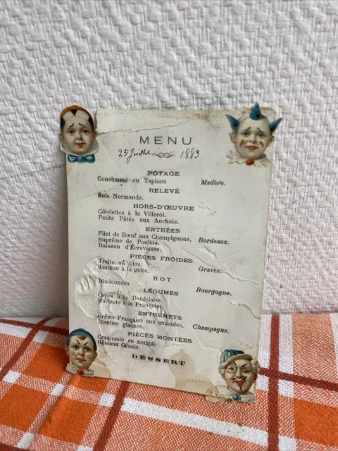 Ancien menu mariage 25 juillet 1889