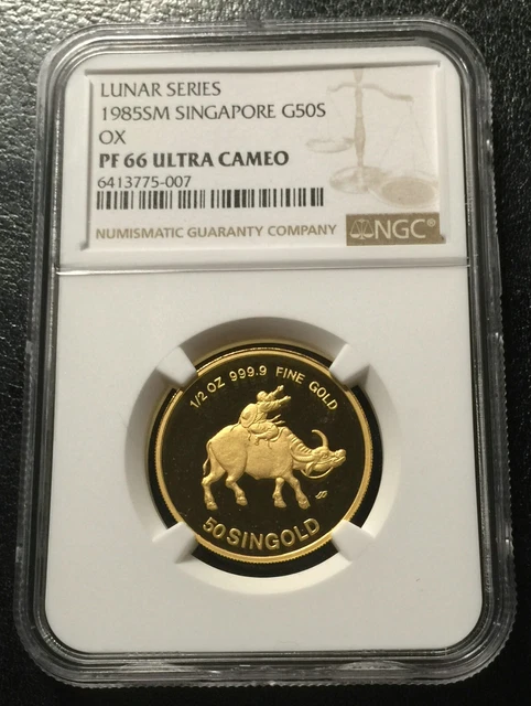 Singapore $50 Singold 1/2oz 1985 Gold NGC PF 66 UC Year of Ox