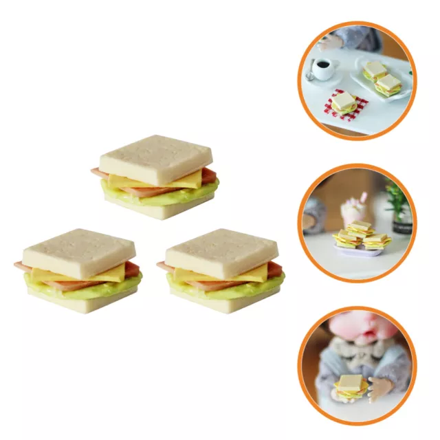 3 Pcs Harz Mini-Sandwiches Kind Sammlerstücke Spielzeug Lebensmittel